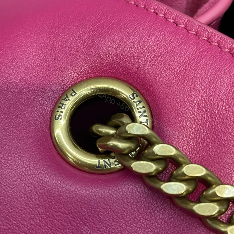 View 5 of Vibrant Pink Leather Crossbody with YSL Emblem Bag