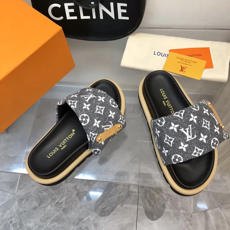 View 6 of Monogram Denim Slides â€” Polished Everyday Comfort