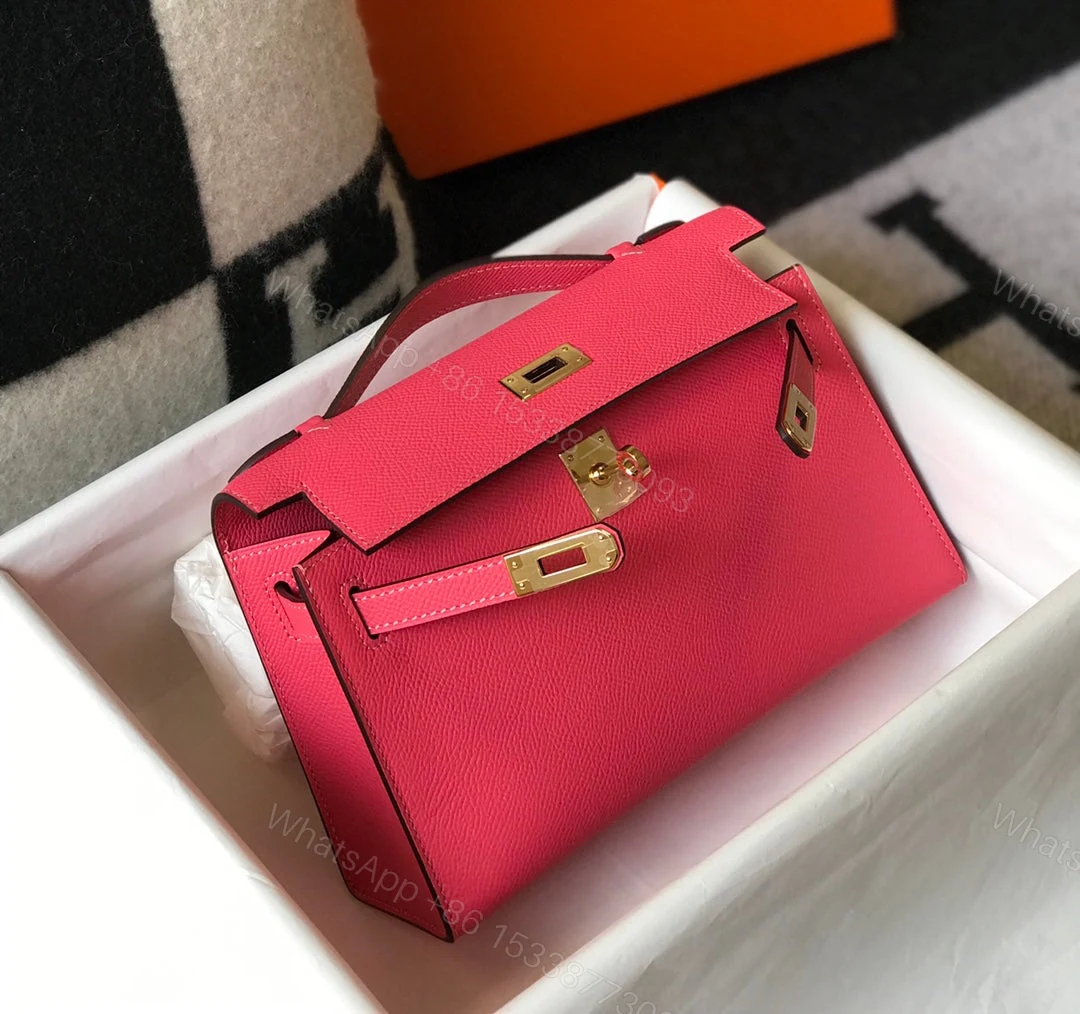 View 2 of H MINI KELLY POCHETTE GOLD TONED HARDWARE PINK 22CM