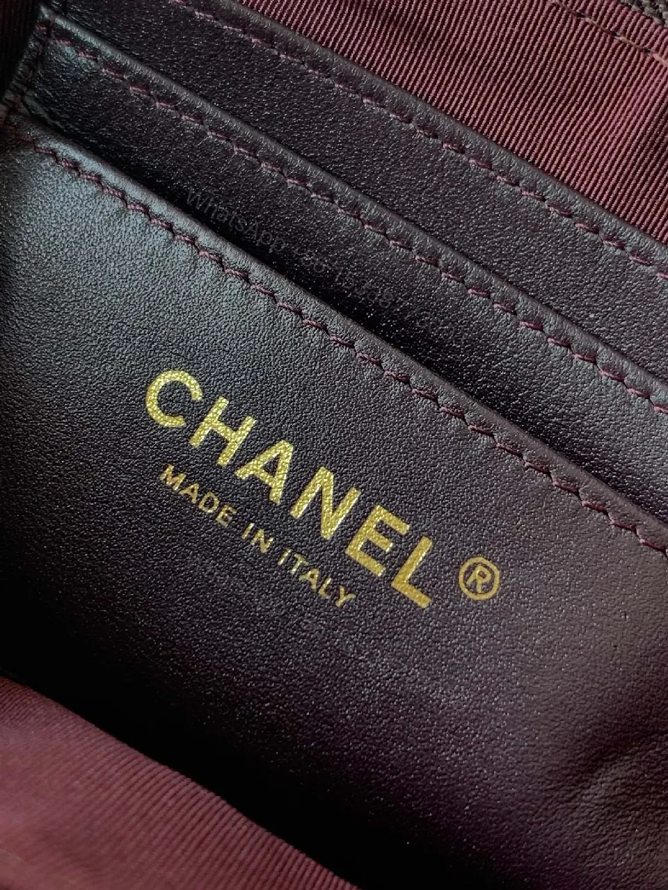 View 3 of Small Leather Crossbody: Diamond Quilt, Gold Logo, Velvet Trim, Everyday Luxe