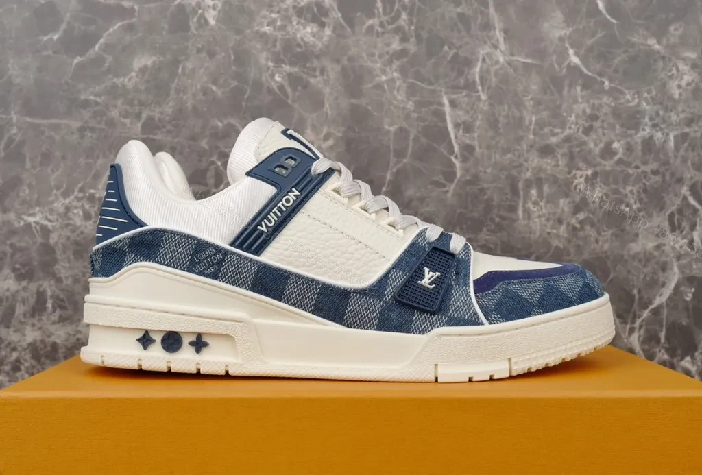 View 5 of Premium-Texture Runner: LV Branding, Navy Suede High-Tops