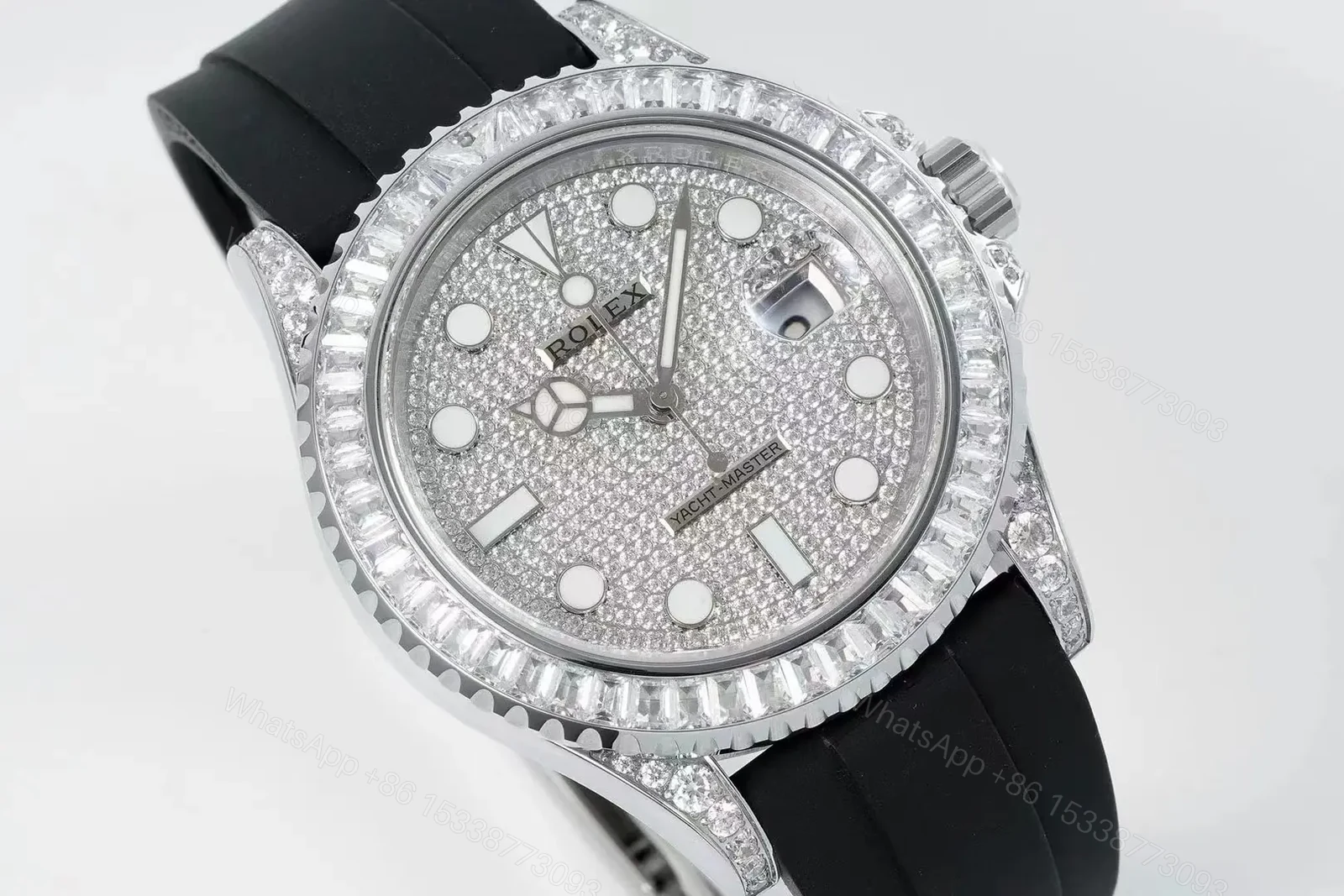 View 2 of C+ Factory Clean Factory Rolex Yacht-Master Diamond Silver Black Strap