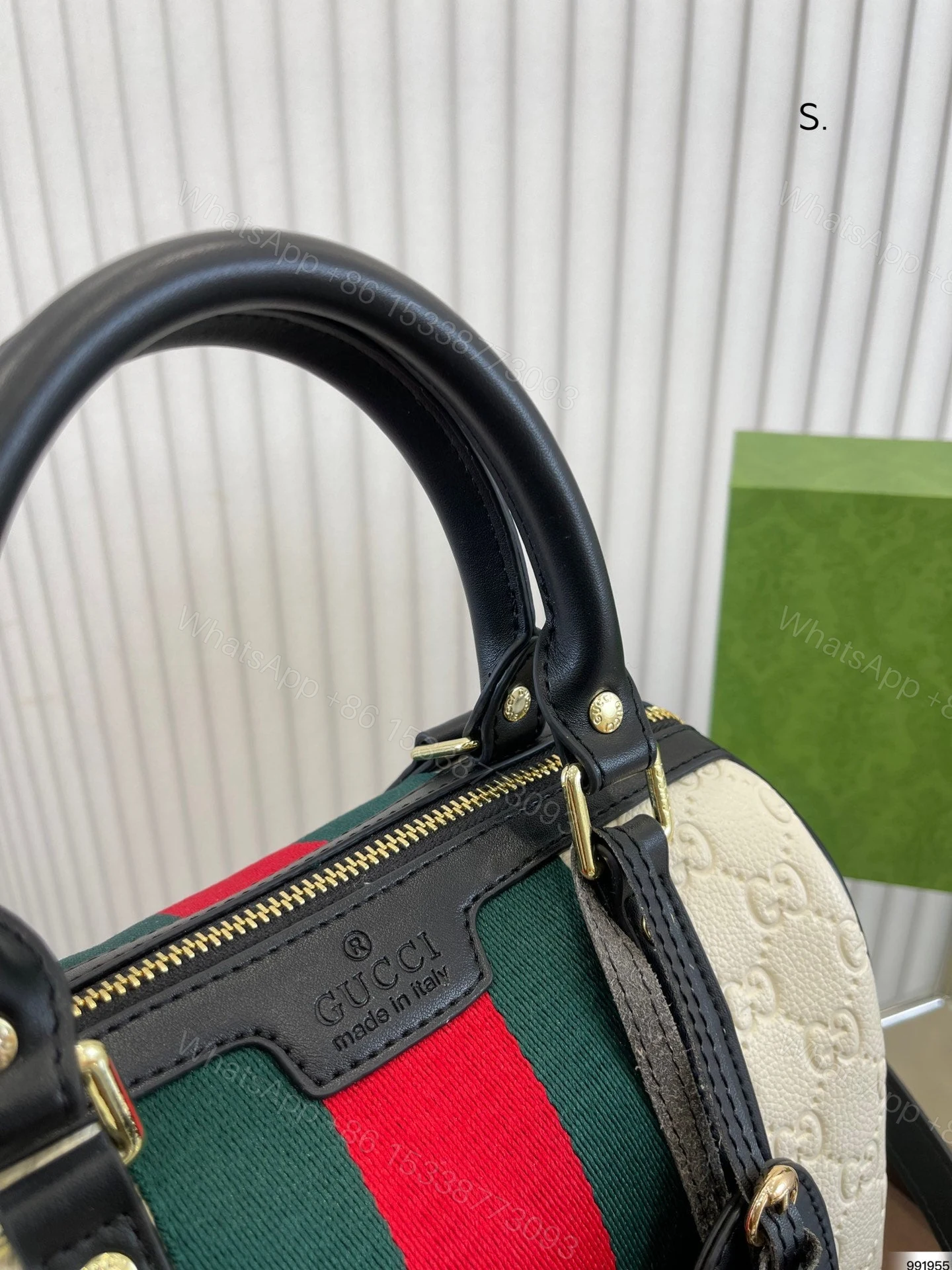 View 5 of Gucci Dark Brown/Beige GG Canvas and Small Vintage Web Boston Bag