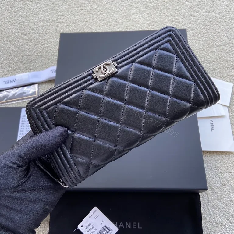 View 6 of Silver CC-Clasp Quilted Lambskin Wallet â€“ Chanel-Inspired Luxury