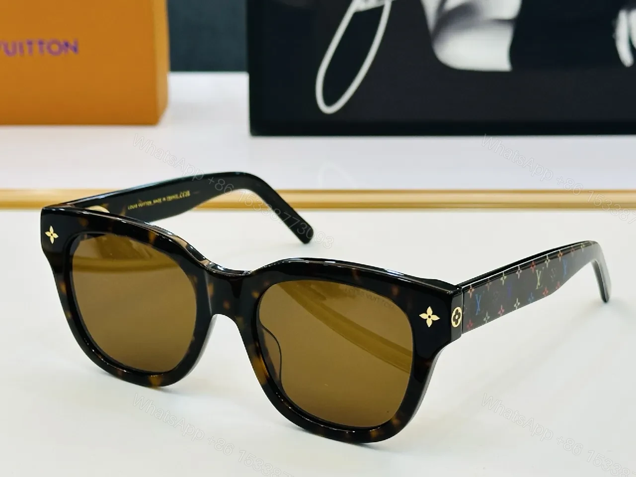 View 5 of Bold Black Frame Sunglasses with Luxe Monogram Detailing