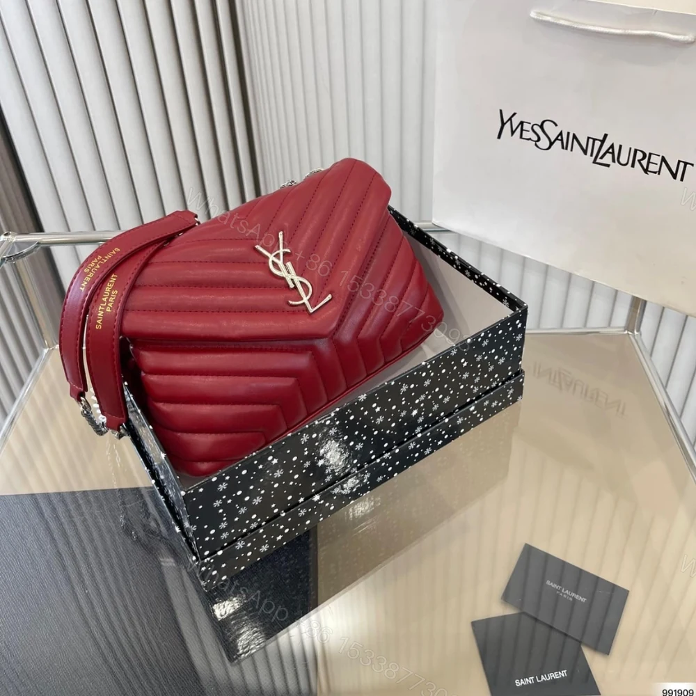 View 4 of Saint Laurent Loulou Small Chain Bag In Quilted Y Wine Red 25Cm