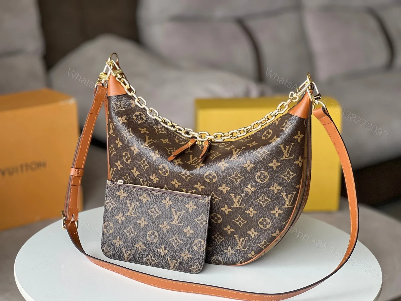 View 3 of LV 25S LOOP HOBO 38 IN BROWN MONOGRAM COATED CANVAS GOLD HARDWARE