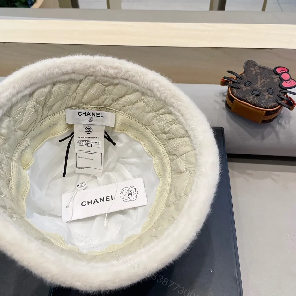 View 8 of Quilted Fur-Trim Visor Beanie – Luxe Chanel-Style Warmth