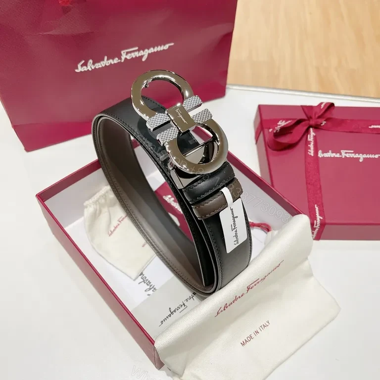 View 4 of Iconic Gancini Belt â€” Italian Calf Leather, Gunmetal Buckle, Black Style