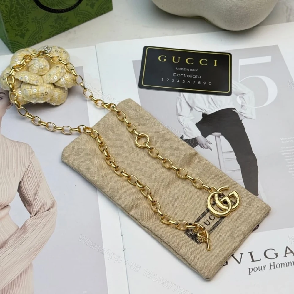 View 3 of Gucci GG Marmont Pendant Chain Necklace Gold ‎63865 I8157 8027