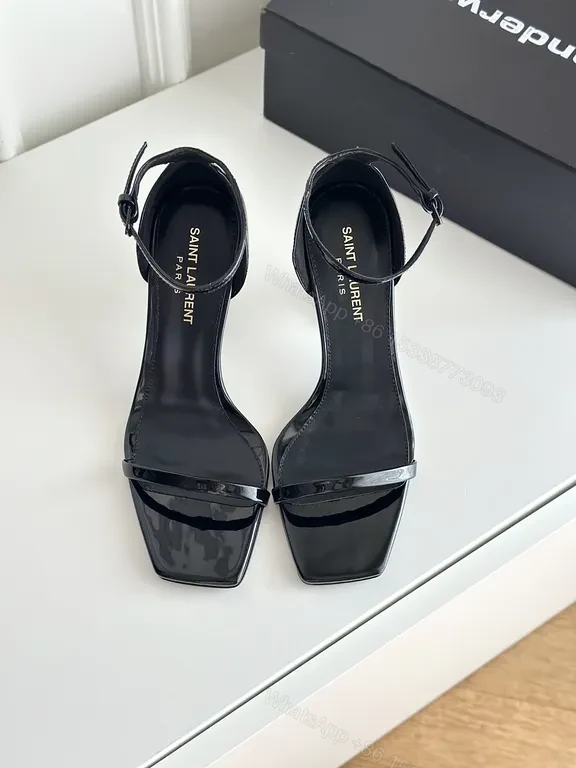 View 6 of Chic Black Patent Strappy Sandal by Saint Laurent - Elegant City Heel