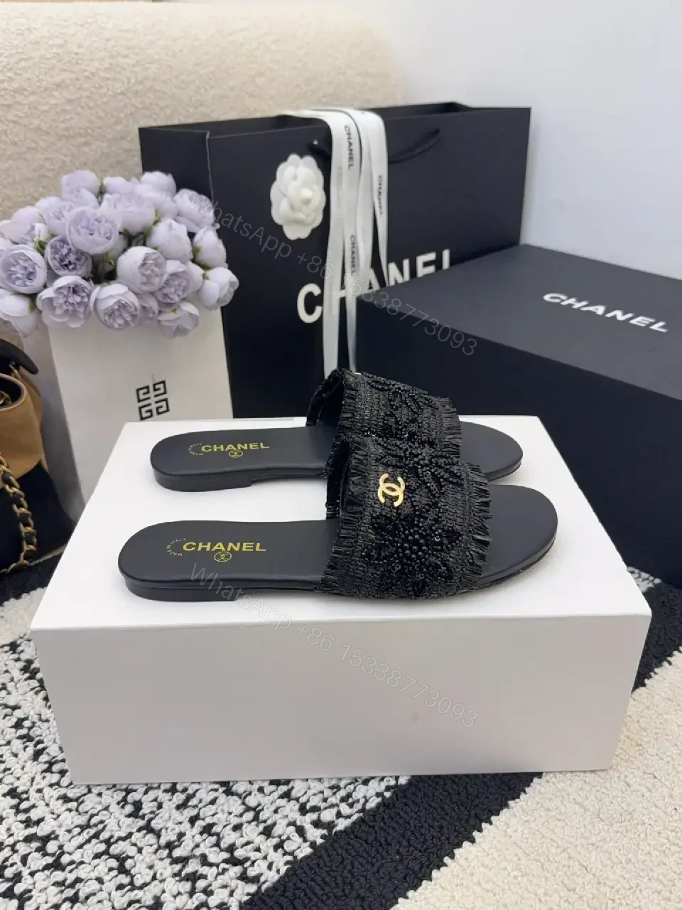 View 2 of Knit-Detail Slide Sandals – Luxe Comfort, Everyday Wear