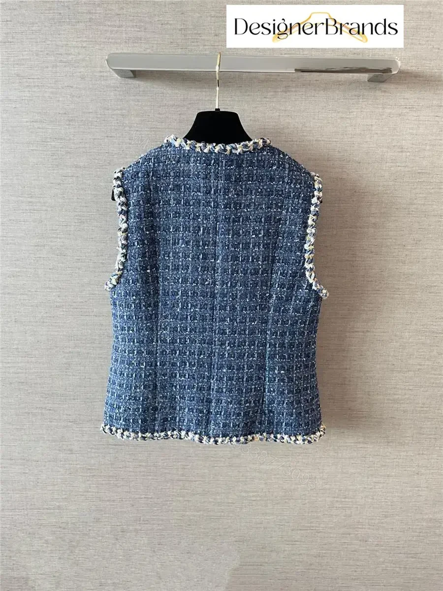 View 7 of Navy Tweed Vest: Structured Luxe, Braided Trim Detail