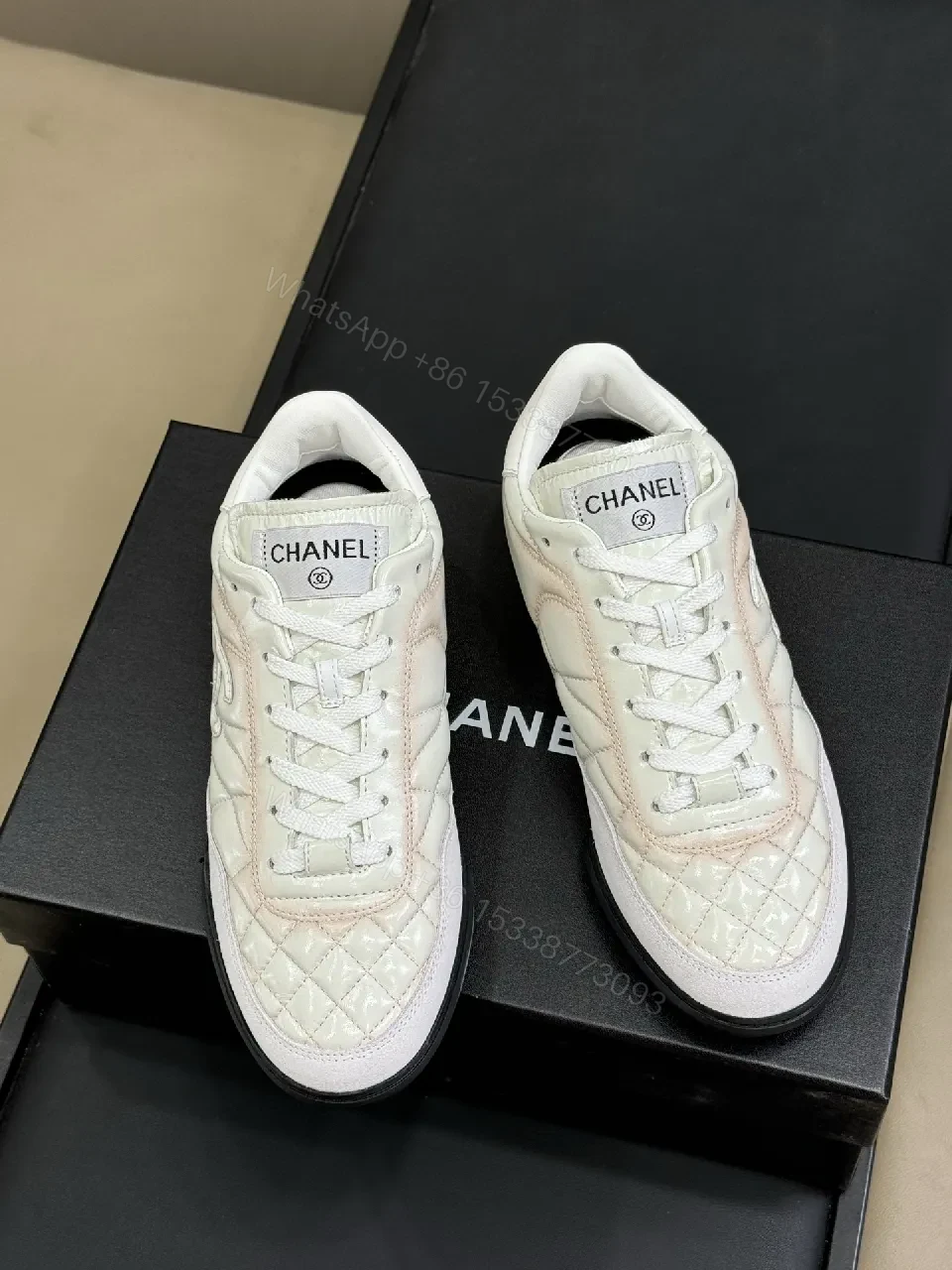 View 2 of White Quilted Leather Sneaker with Subtle Luxe Details