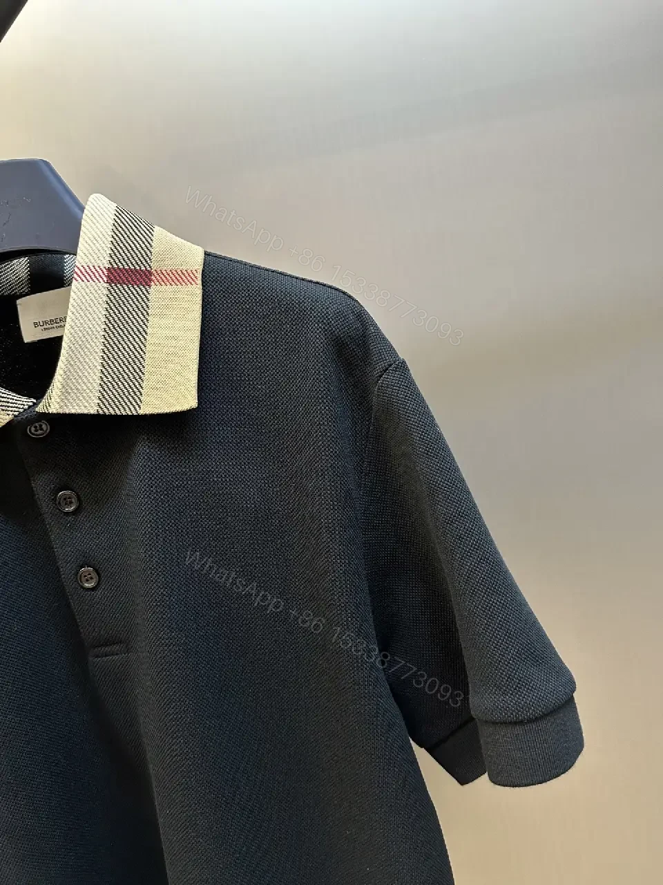 View 6 of Textured Knit Polo with Plaid Collar, All-Season Luxury polo