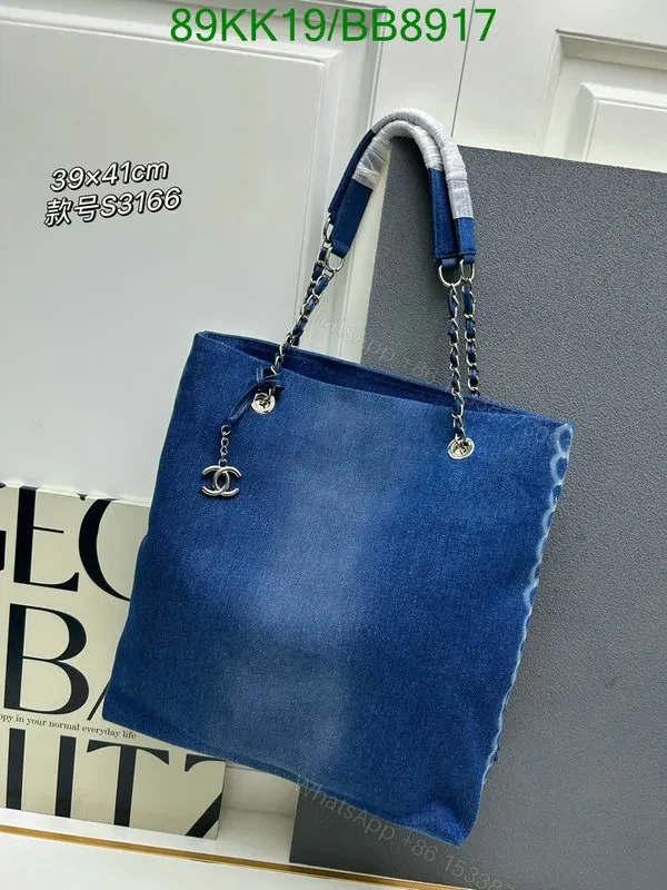 View 2 of Chanel Blue Medium Denim Shopping Bag in Denim and Leather BB8917