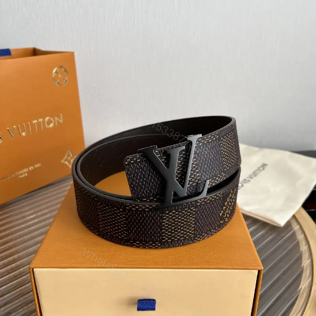 View 8 of Dark Brown Checkered Belt | Louis Vuitton Logo Buckle Luxury Accessory