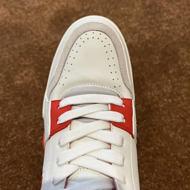 View 5 of Statement LV-Inspired White-Red Leather High-Tops, Designer-Edge Sneakers