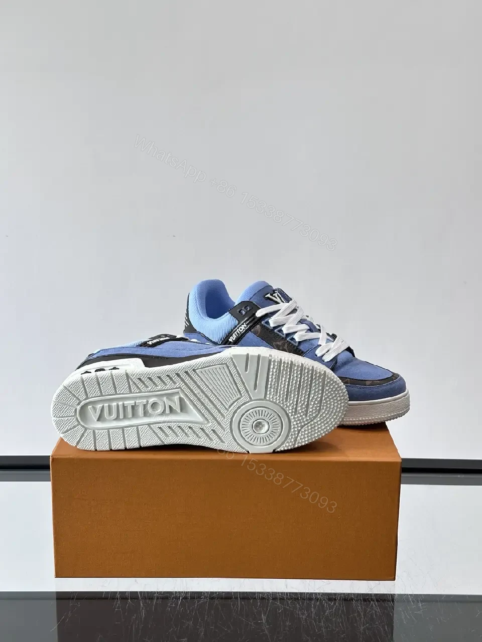 View 8 of Blue Denim Nike-Style Sneakers Luxe-Detail Terrace Shoe