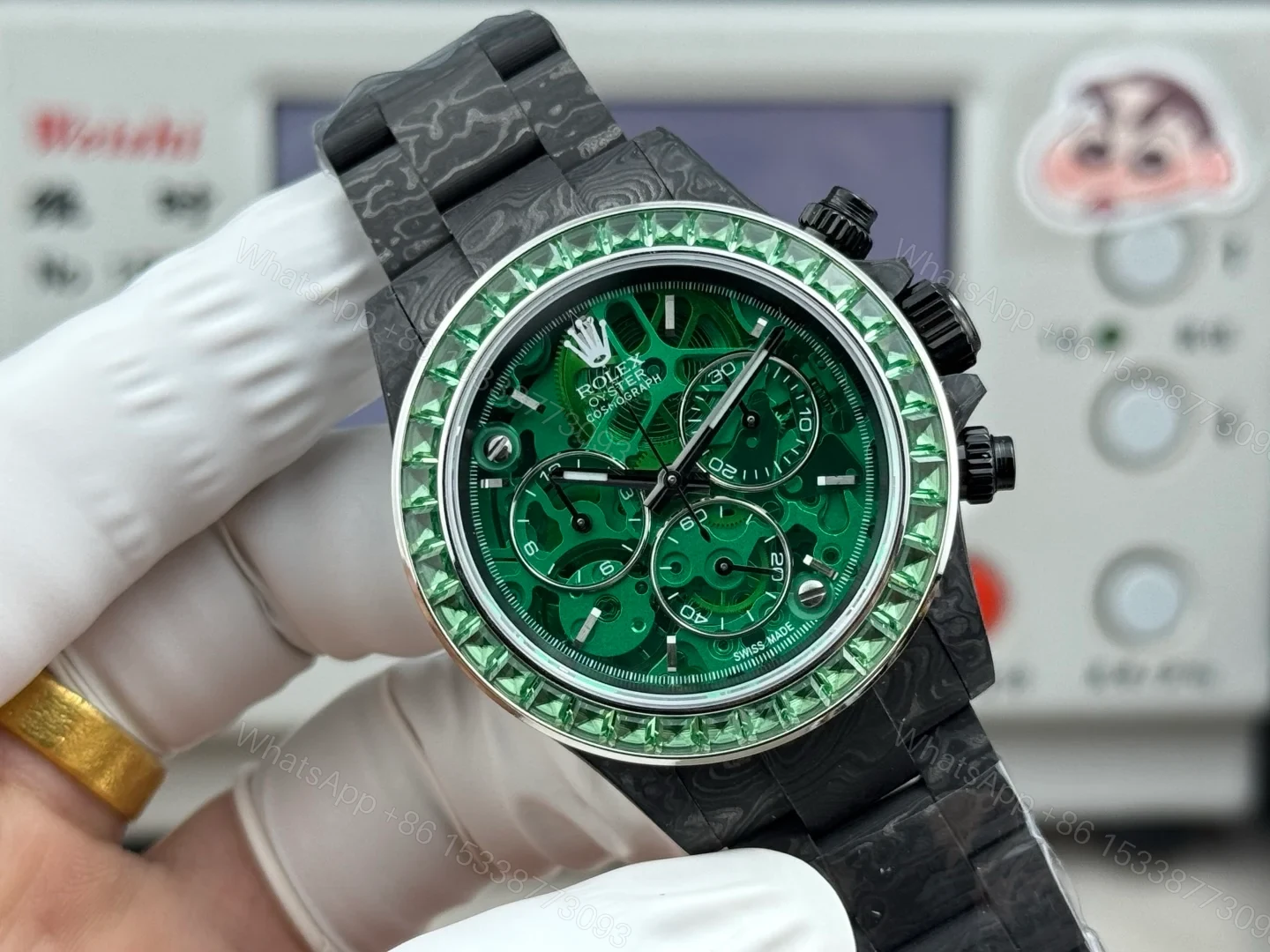 View 2 of Rolex Daytona Carbon Green Replica 40MM Exclusive Carbon Fiber Strap Skeleton Dial Edition ROLEX-DAYTONA-CARBON-40-GREEN-SKELETON