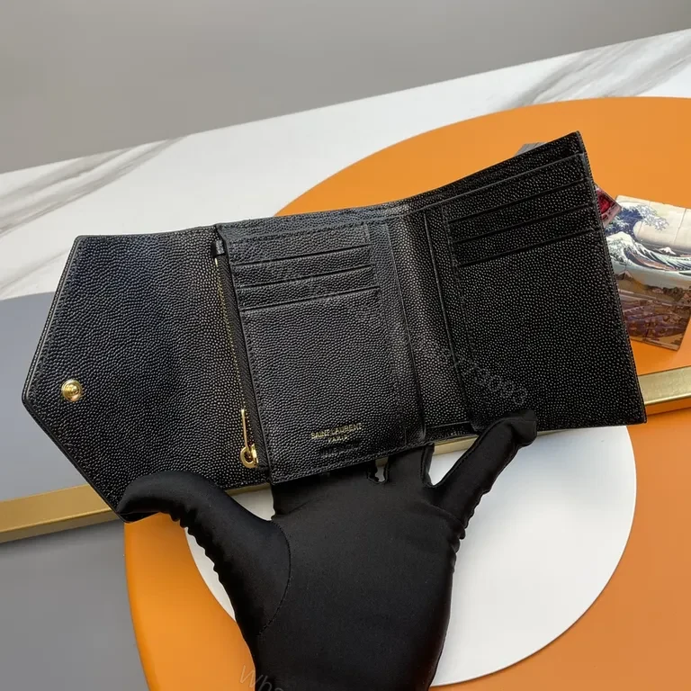 View 5 of Compact Luxe Quilted Wallet: YSL Hardware, Textured Leather
