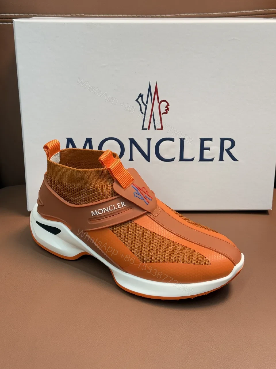 View 3 of Orange Mesh Knit Sneakers with Elastic Straps - Bold Comfort Street Style