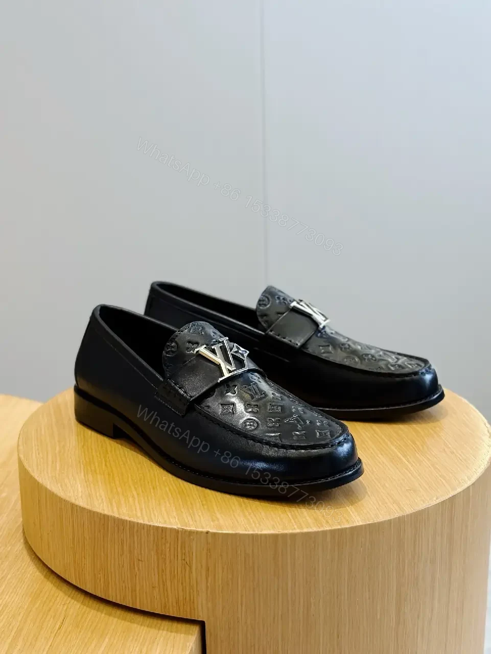 View 6 of Black Leather Monogram Penny Loafers Louis Vuitton Stylewith LV Logo