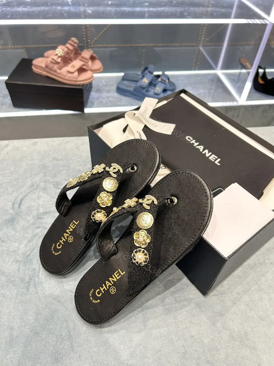View 2 of Embellished Luxe Flip-Flops: Gold-Detail Comfort Footwear