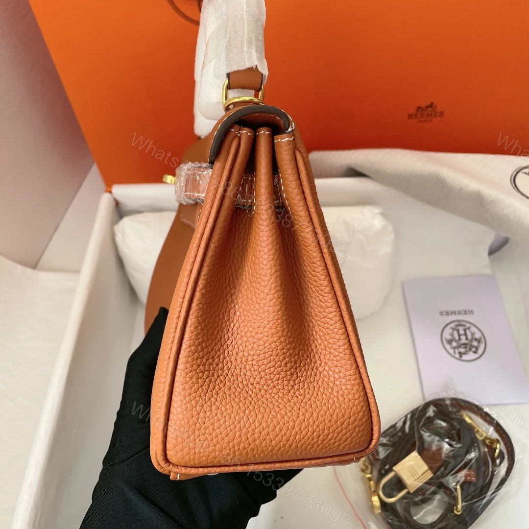 View 3 of HERMES KELLY SELLIER ROUGE EPSOM GOLD HARDWARE BROWN 28CM