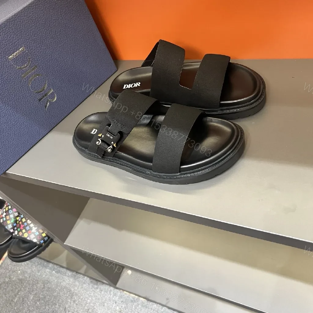 View 2 of Bold Textured Straps Black Leather Sandals: Minimalist Luxury