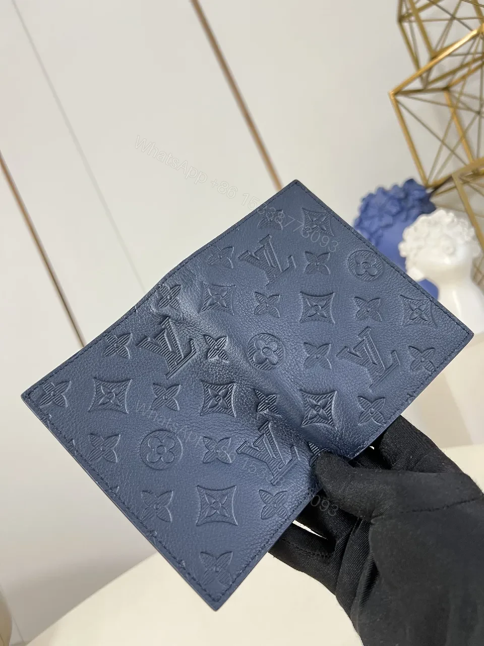 View 3 of Navy Leather Monogram Wallet: Compact, Elegant, Durable
