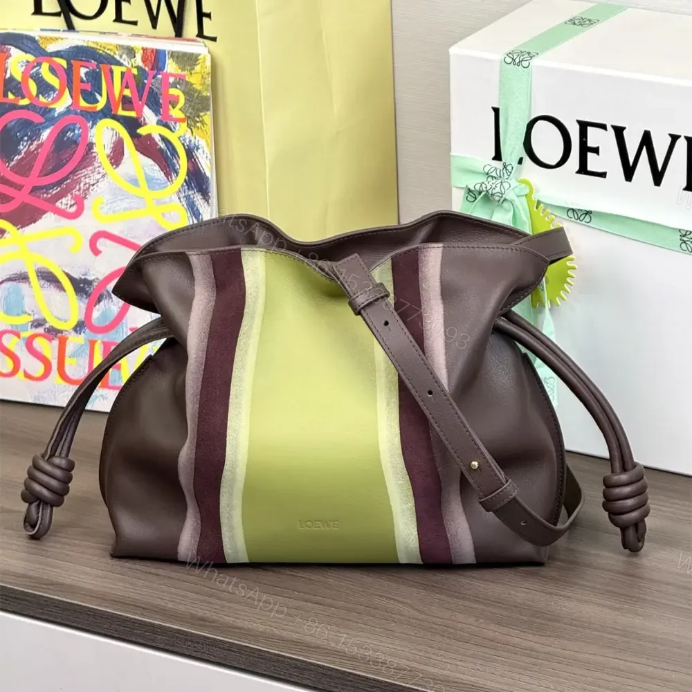 高仿Loewe*Flamenco系列0017拼皮單肩包巧克力中號免檢版 — view 1
