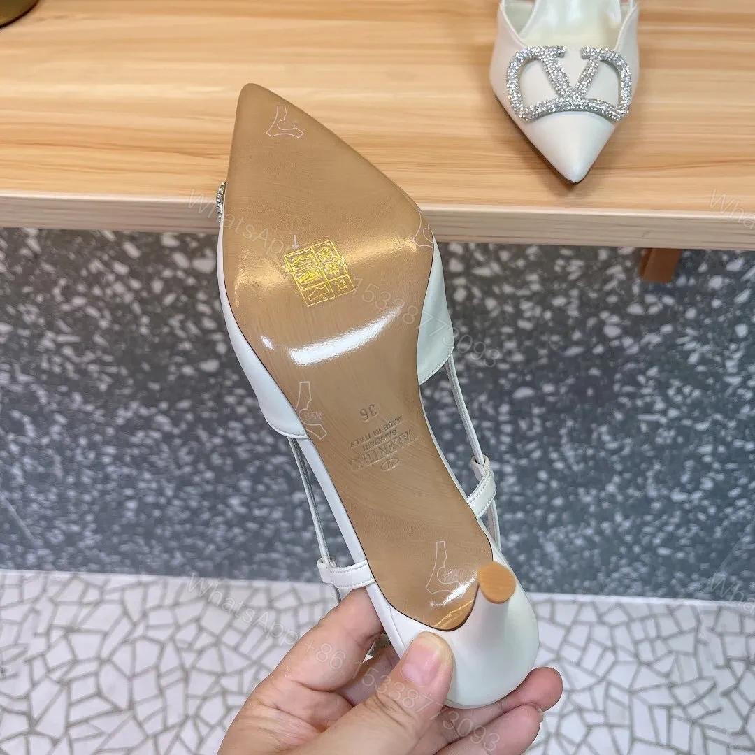 View 3 of Valentino Women White Leather Pointed Slingback Pumps