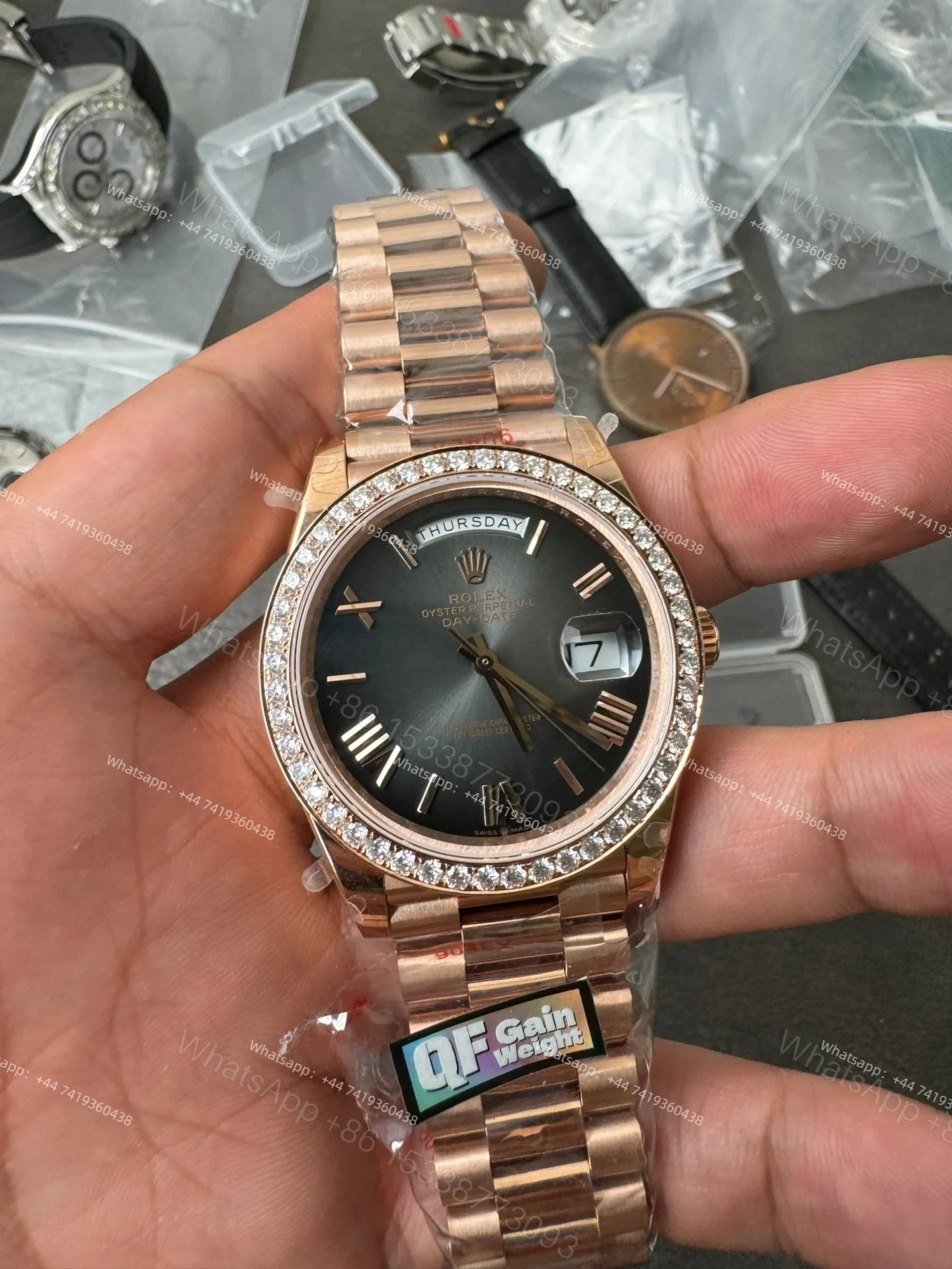 View 2 of Rolex Day-Date M228345RBR-0025 1:1 Replica Gradient Slate Gray Dial Moissanite Bezel 40MM 3255 Movement Super Clone Watch