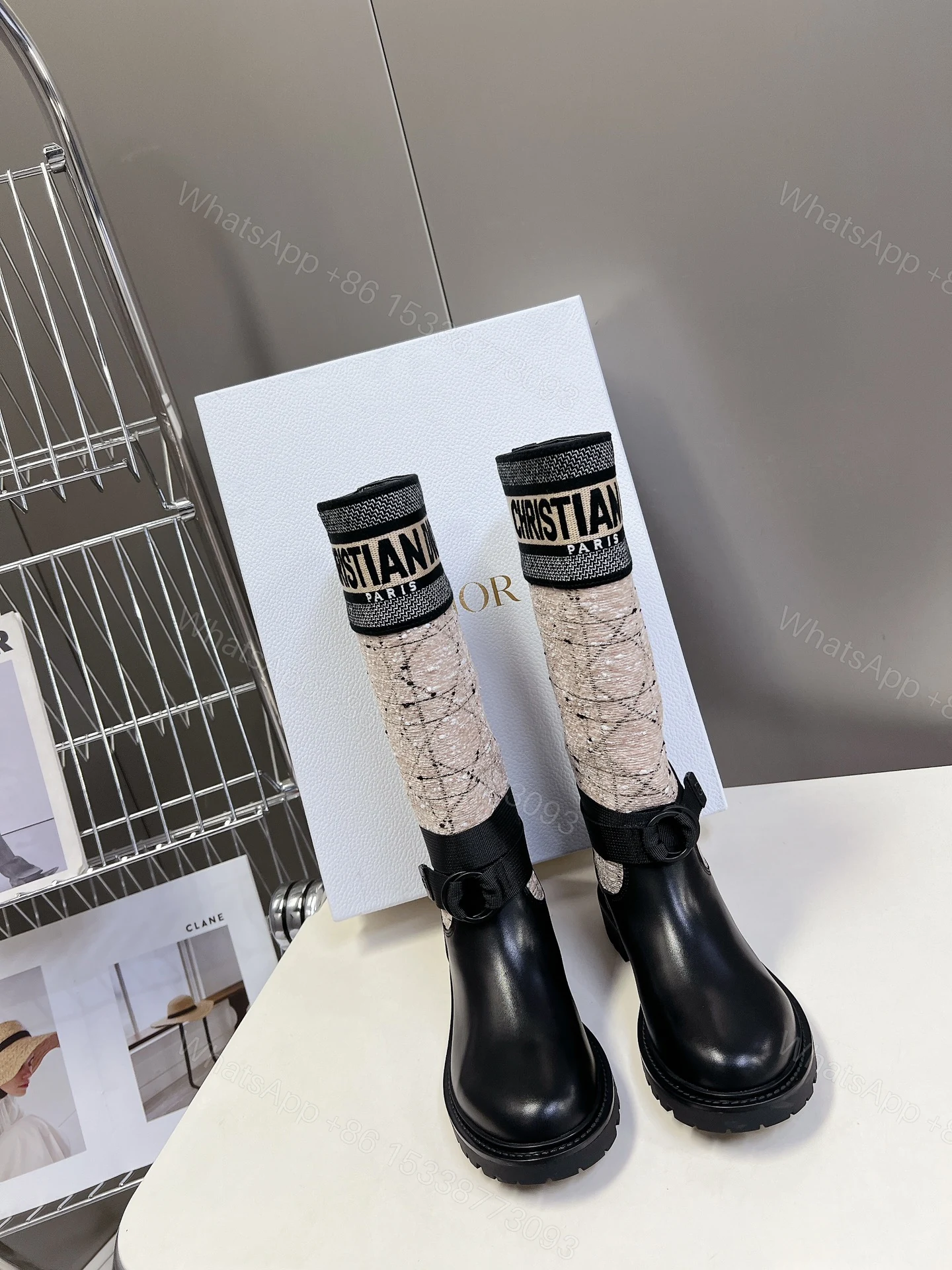 View 4 of DIOR D-Major Boots in black and beige