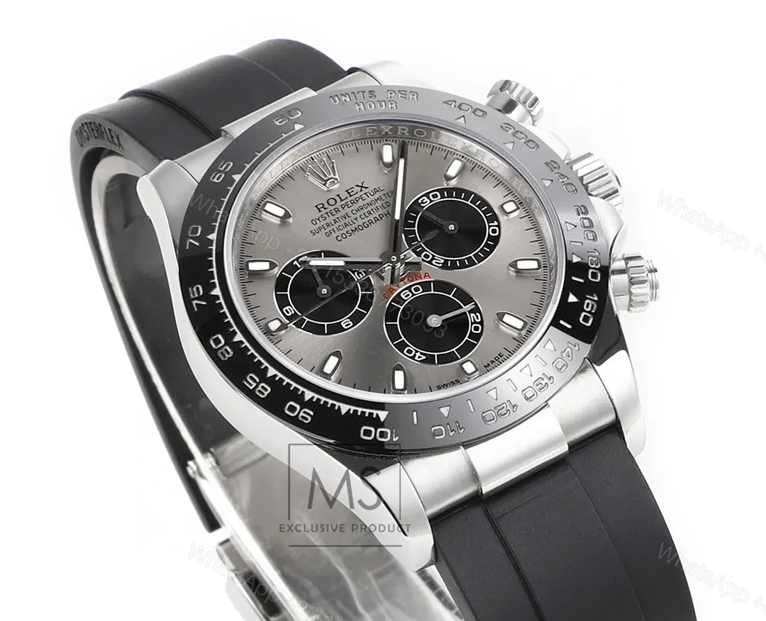 View 3 of WWF Factory Clean Factory MS Rolex Daytona Silver Panda Rubber Strap