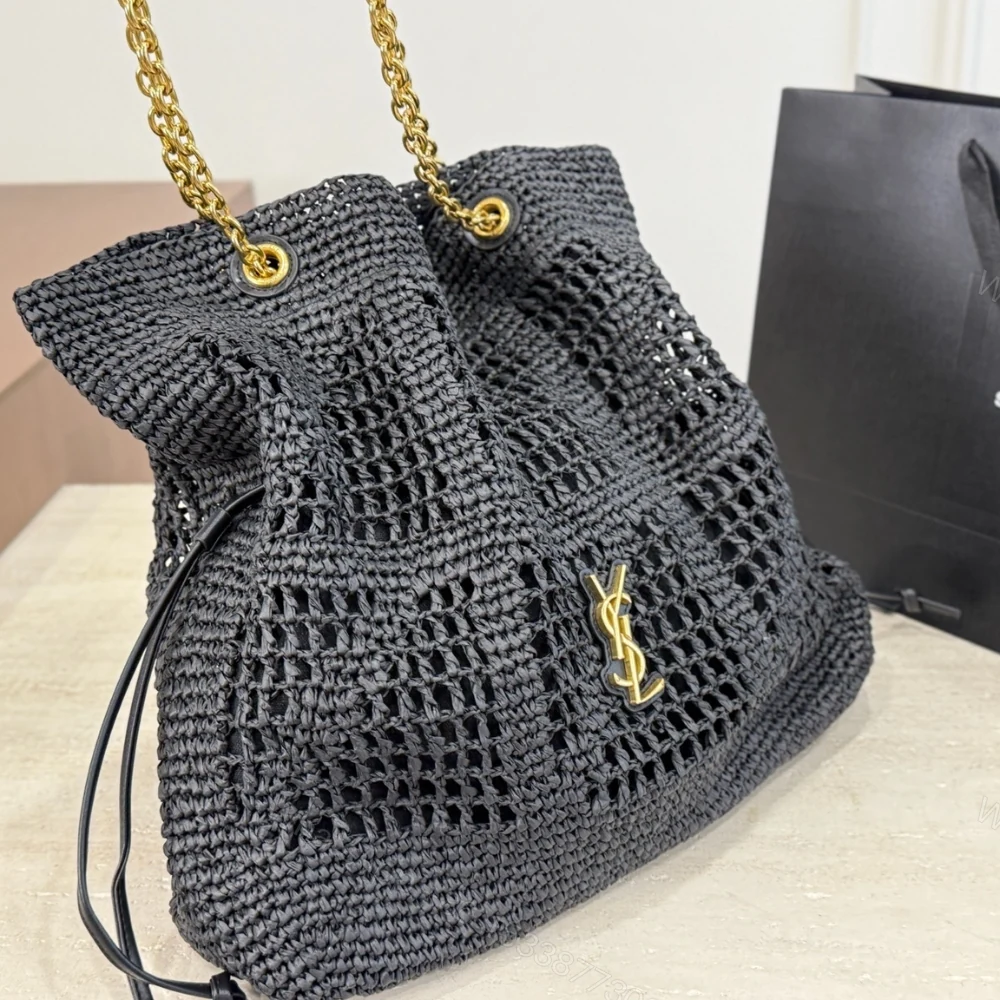 View 4 of Saint Laurent Jamie Shopping In Raffia Black 35Cm