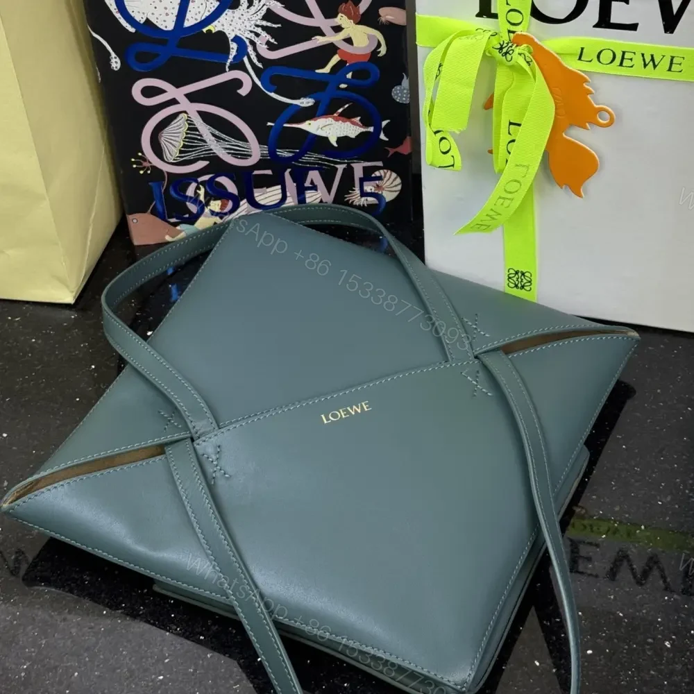 View 5 of 高仿Loewe*Fold系列4535小牛皮Tote手袋綠色中號免檢版