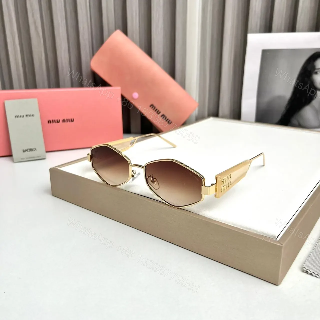 Miu Miu Hexagon Brown-Beige Sunglasses — view 1