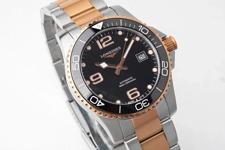 View 4 of Longines Conquest Diver Watch Black Dial Two Tone Stainless Steel and Rose Gold Bracelet Automatic