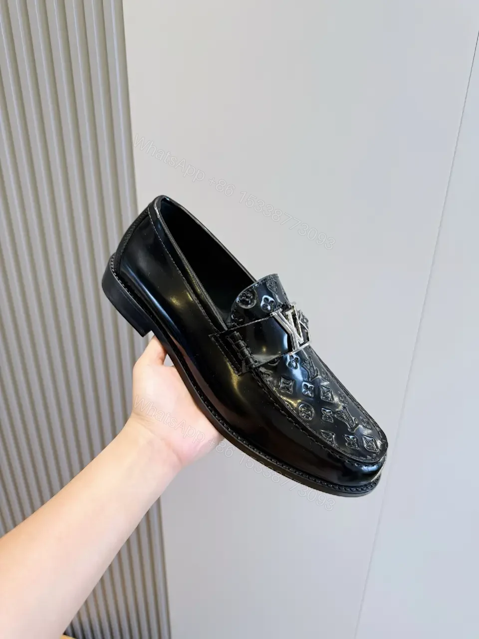 View 10 of Black Leather Loafer with LV Monogram Buckle, Men’s Shoes
