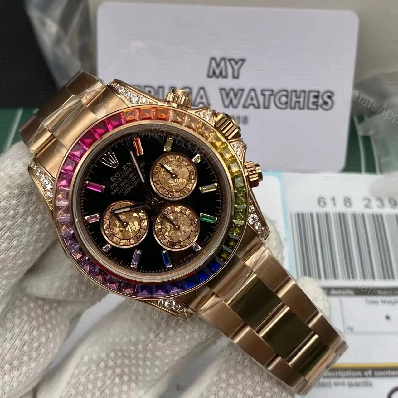 View 10 of Super Clone Rainbow Rolex Daytona – Everose