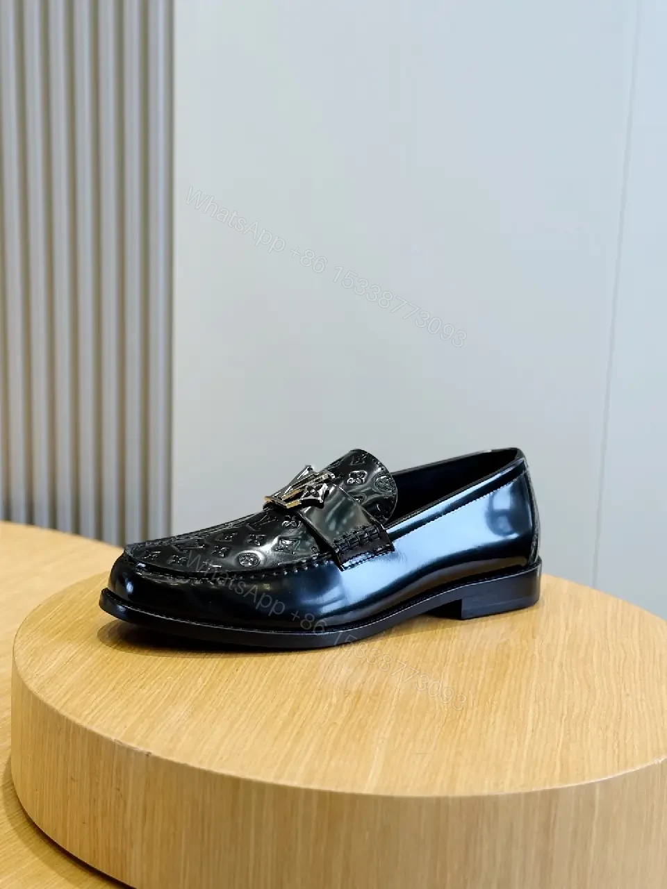 View 5 of Black Leather Loafer with LV Monogram Buckle, Men’s Shoes