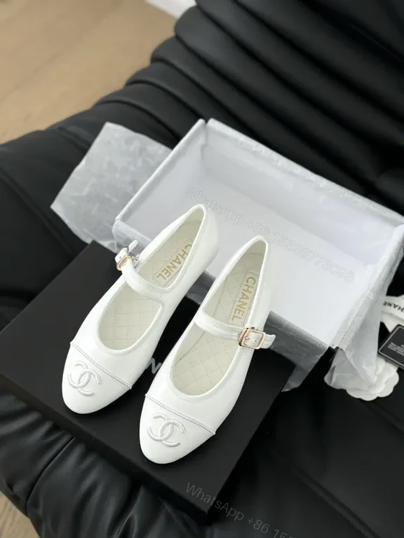 View 9 of White Chanel-Inspired Mary Jane Flats: Signature Quilted Leather, Comfort