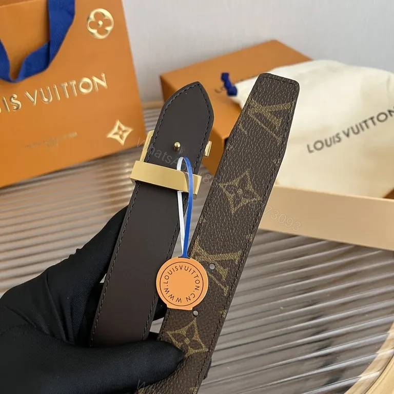 View 7 of Brown Monogram Belt with Gold LV Buckle - Luxury Everyday