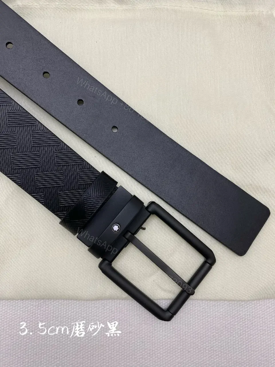 View 4 of Black Matte Chevron Belt with Gunmetal Buckle, Minimalist Montblanc Keeper