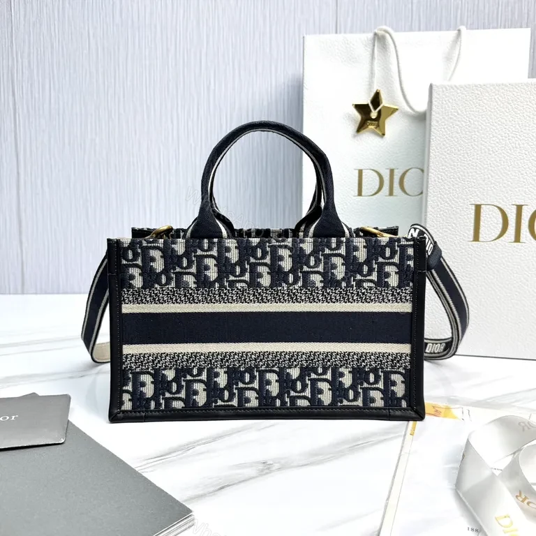 View 2 of Chic Canvas Dior-Style Mini Tote with Bold Stripes