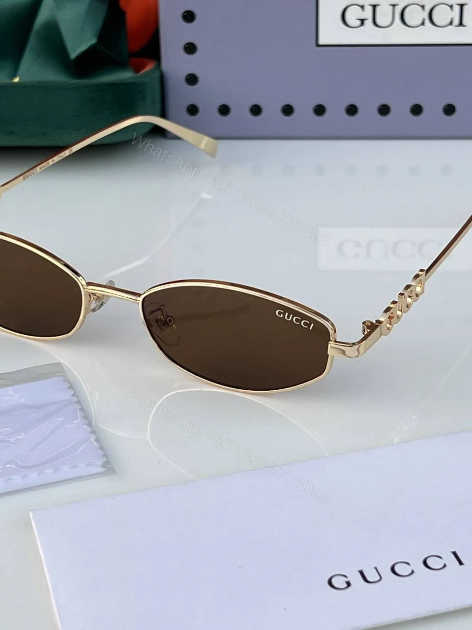 View 5 of First Copy Gucci 32827 Gold Brown Luxury Designer Sunglasses Premium UV Protection Eyewear