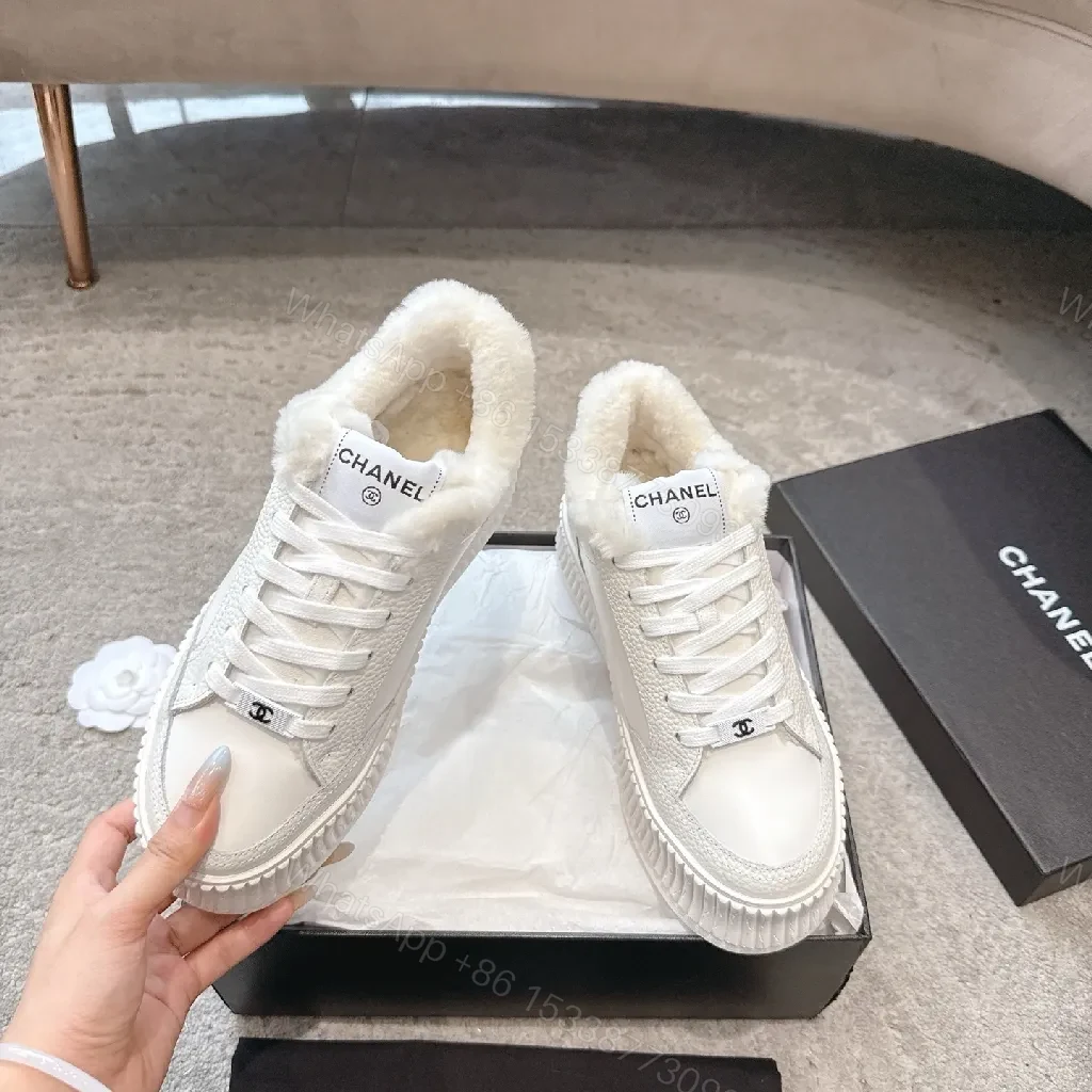 View 7 of White Leather Platform Sneakers with Plush Shearling