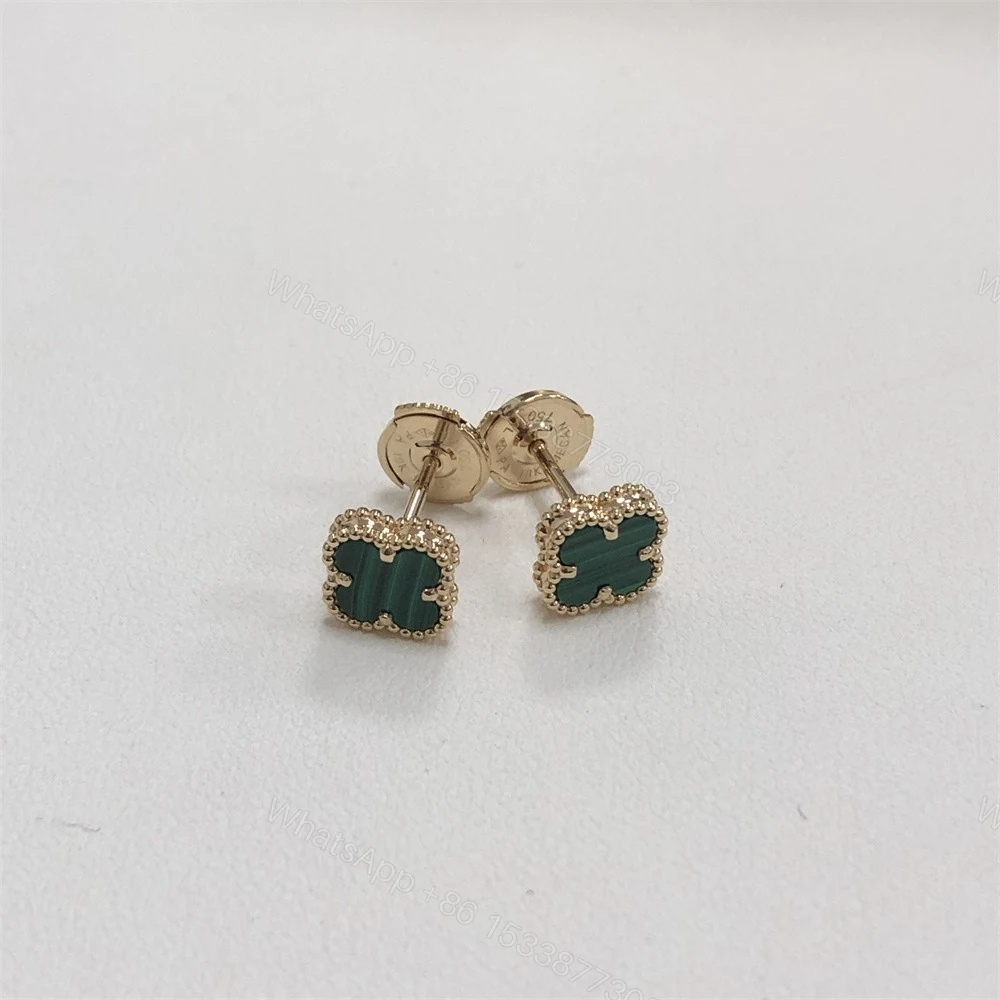 View 4 of VCA Sweet Alhambra Earstuds Malachite Yellow Gold